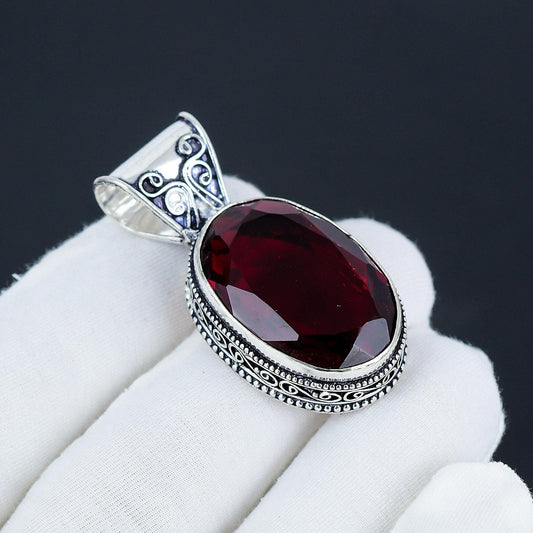 Red Garnet Sterling Silver Pendant