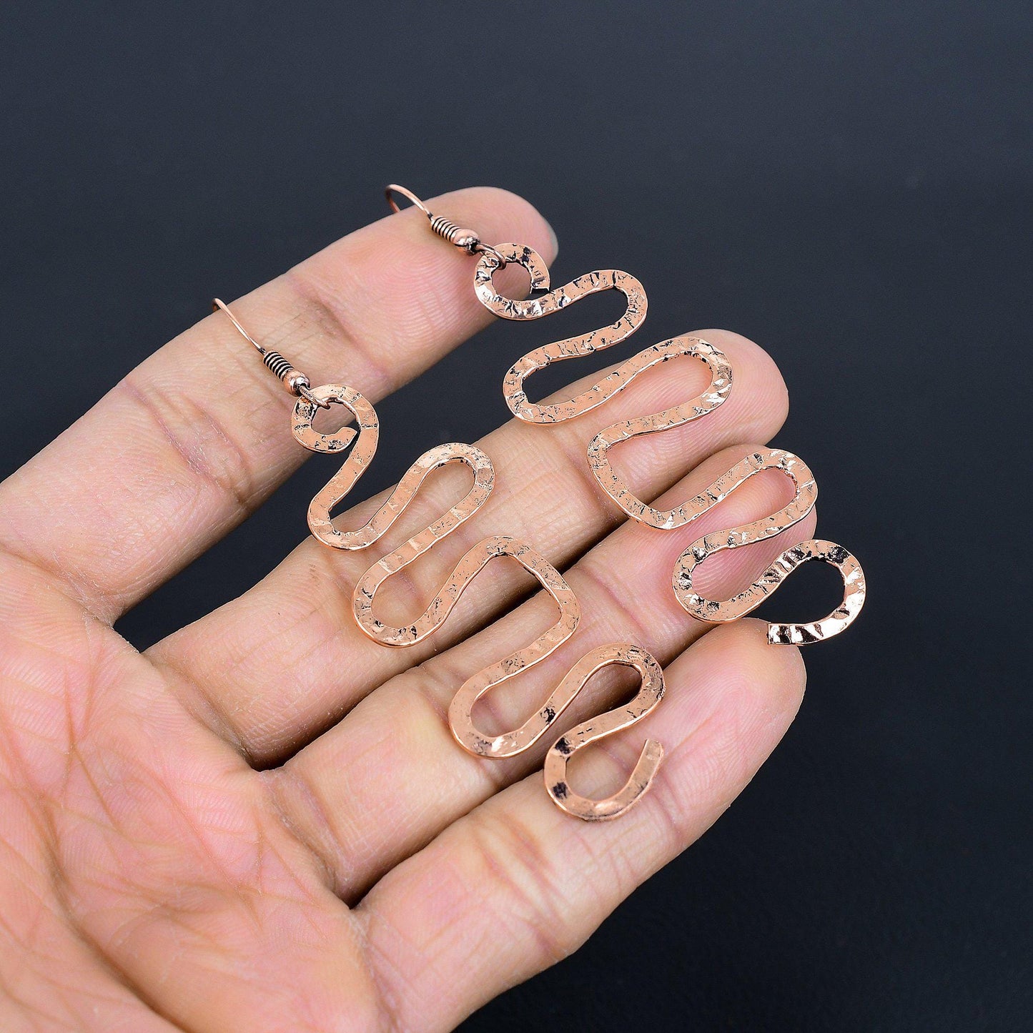 Copper Gemstone Snake Earrings