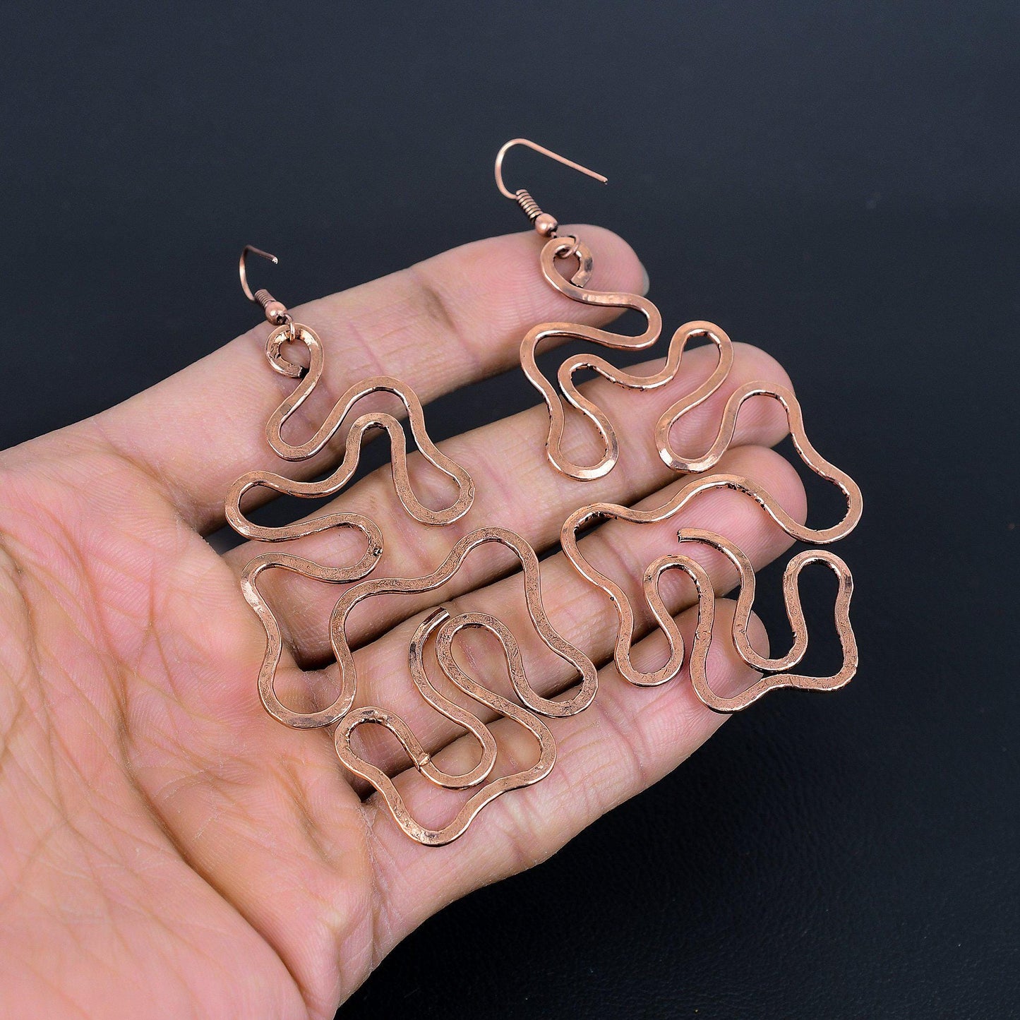Copper Gemstone Snake Earrings