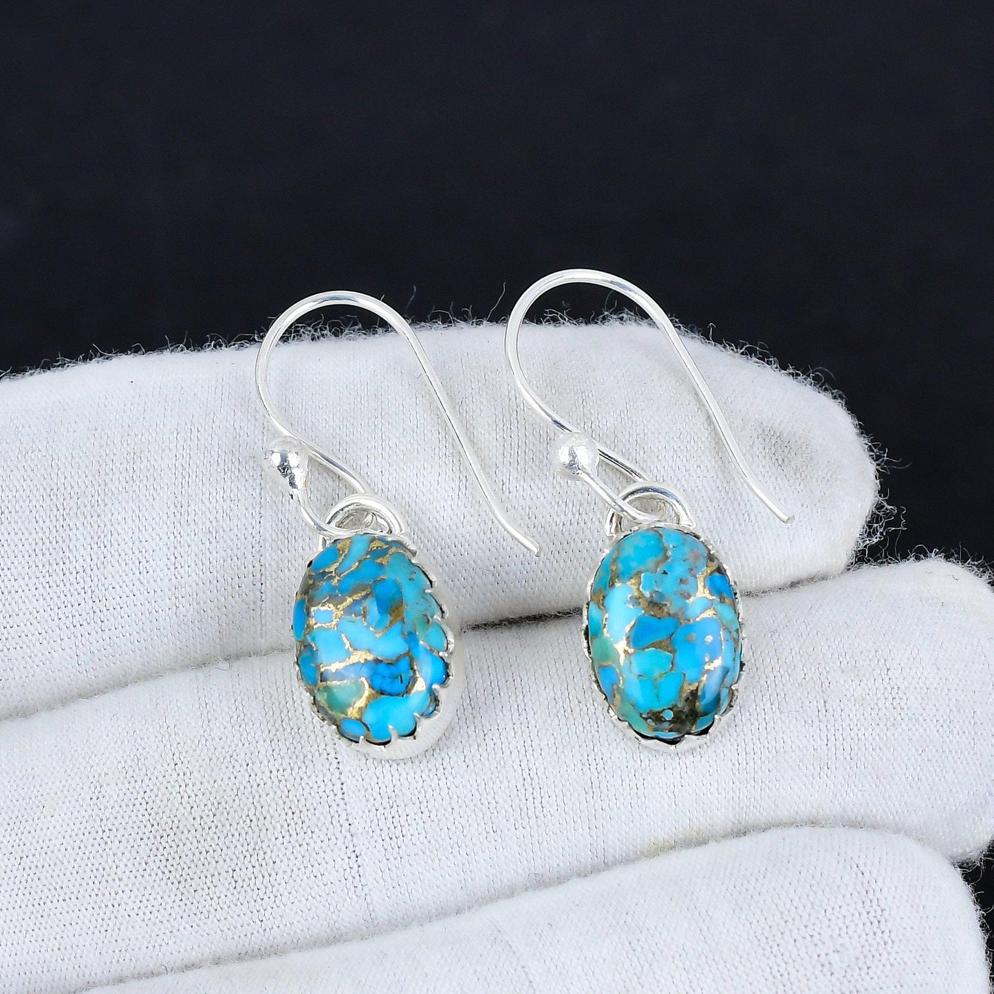 Copper Turquoise Gemstone Dangle Earrings