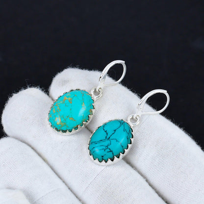 Turquoise Gemstone Silver Dangle Earrings