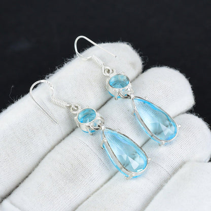 Blue Aquamarine Gemstone Earrings