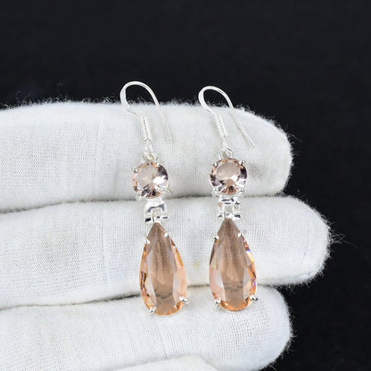 Peach Morganite Gemstone Dangle Earrings