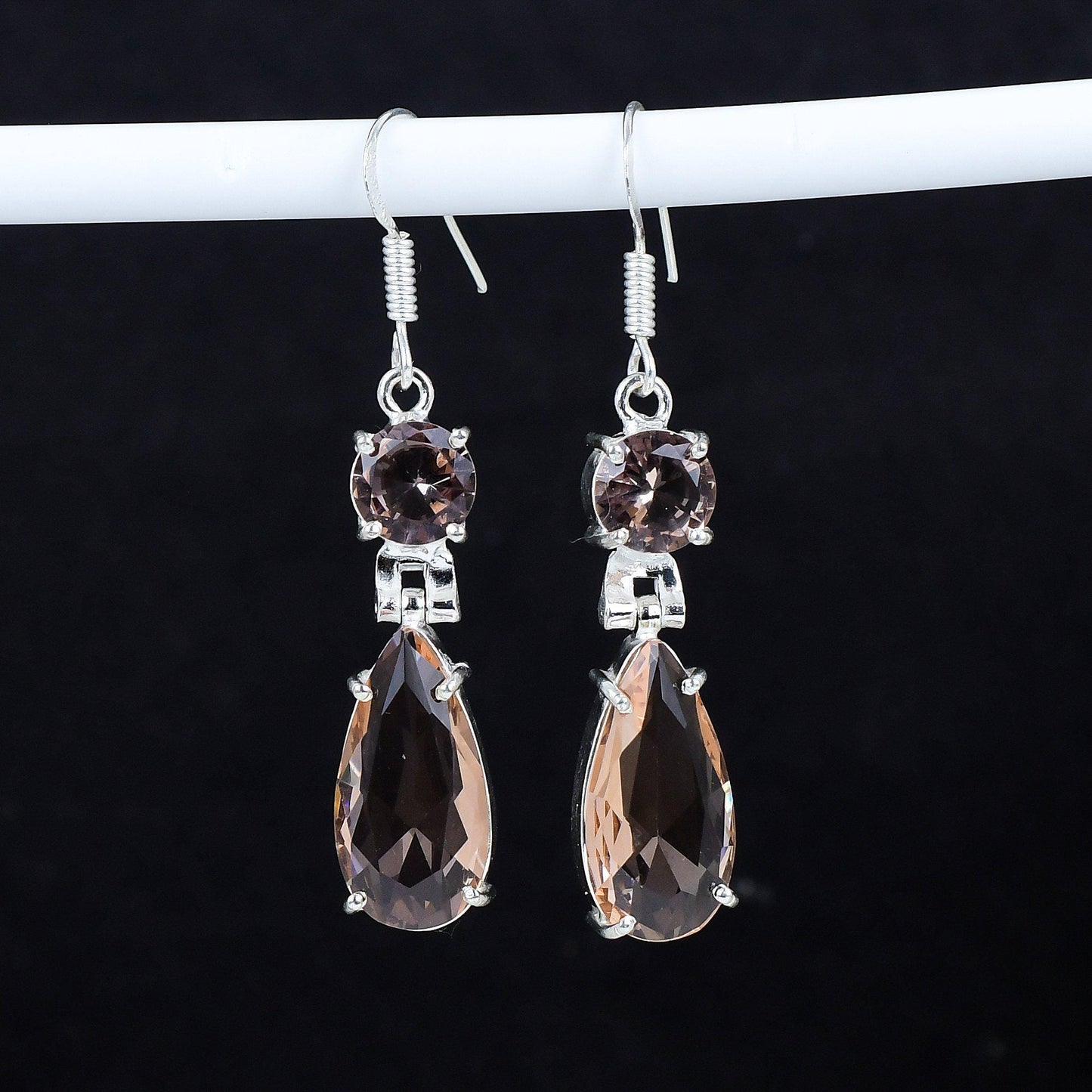 Peach Morganite Gemstone Dangle Earrings
