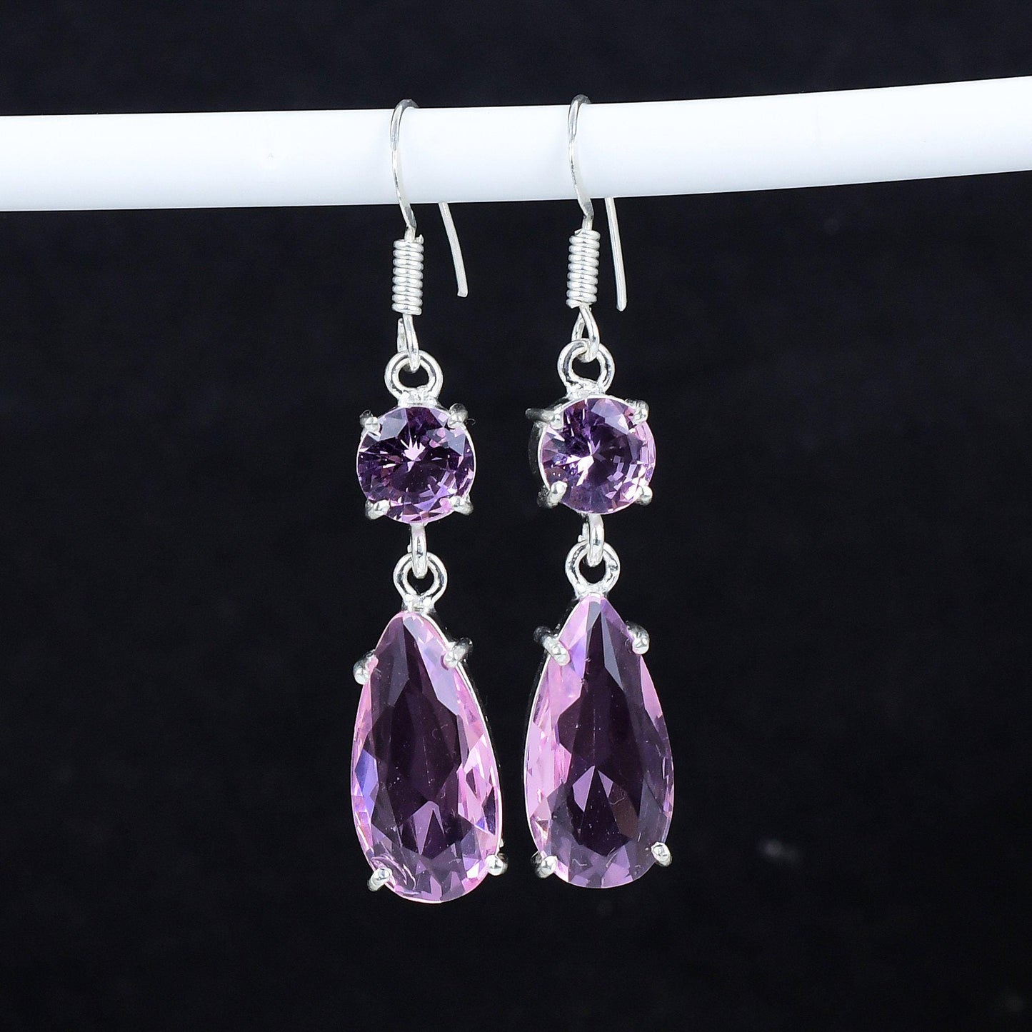 Pink Kunzite Silver Dangle Earrings
