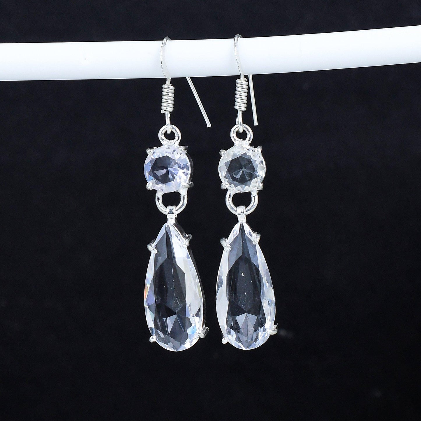 White Topaz Gemstone Sterling Silver Earrings
