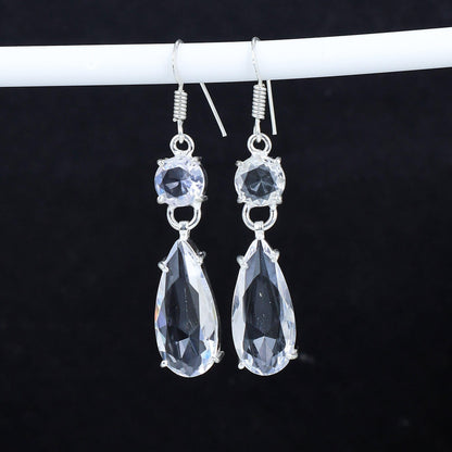 White Topaz Gemstone Sterling Silver Earrings