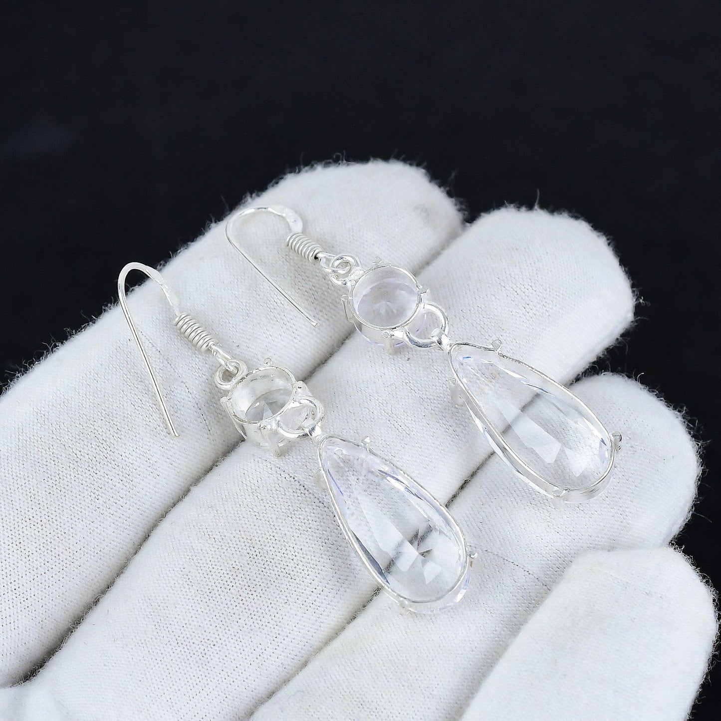 White Topaz Gemstone Sterling Silver Earrings