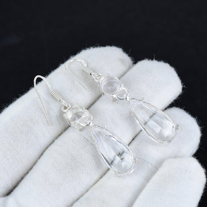 White Topaz Gemstone Sterling Silver Earrings