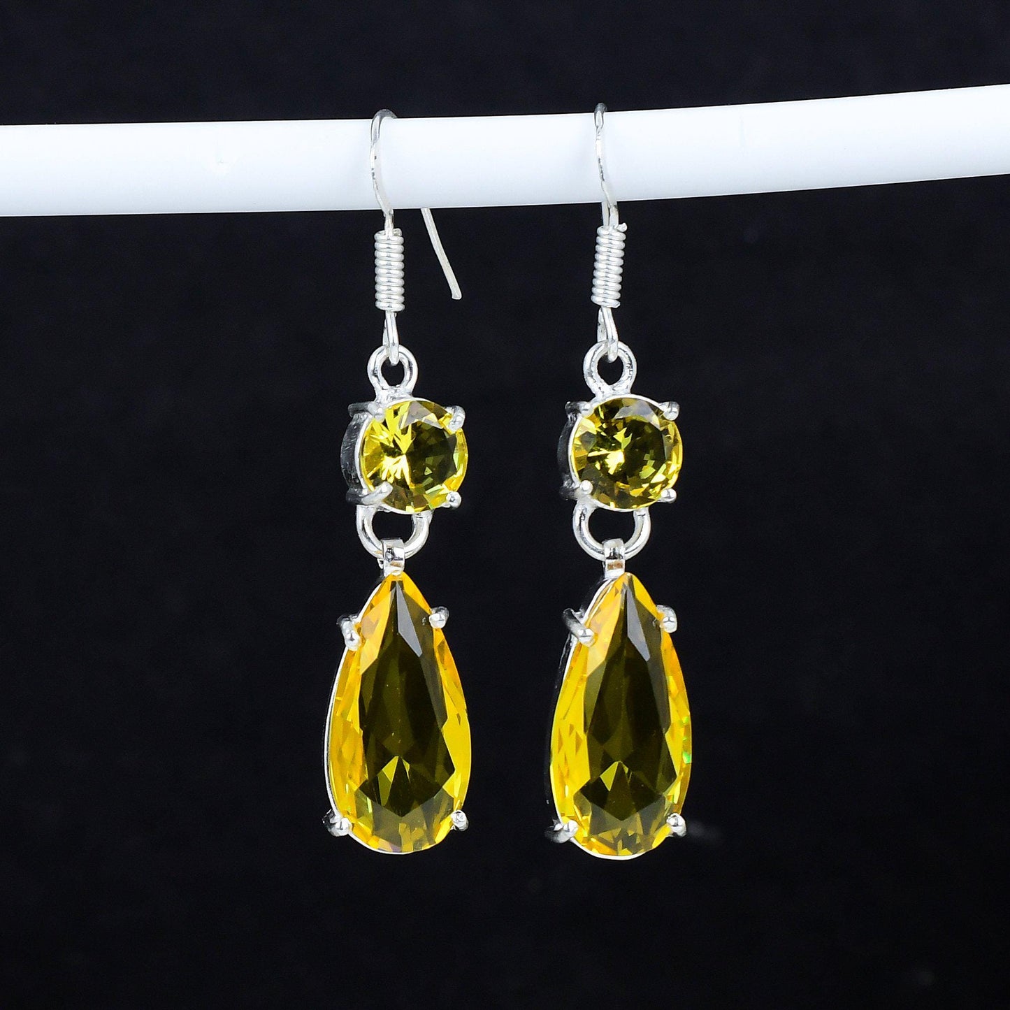 Yellow Citrine Gemstone Sterling Silver Earrings