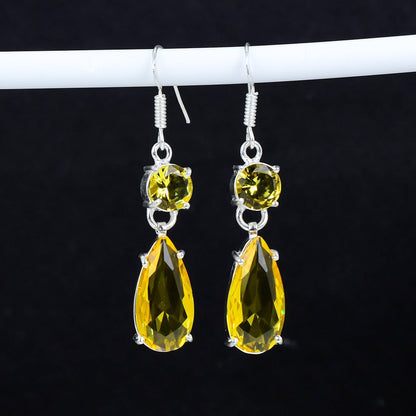 Yellow Citrine Gemstone Sterling Silver Earrings