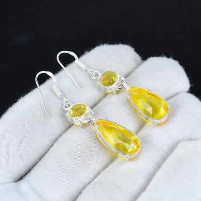Yellow Citrine Gemstone Sterling Silver Earrings