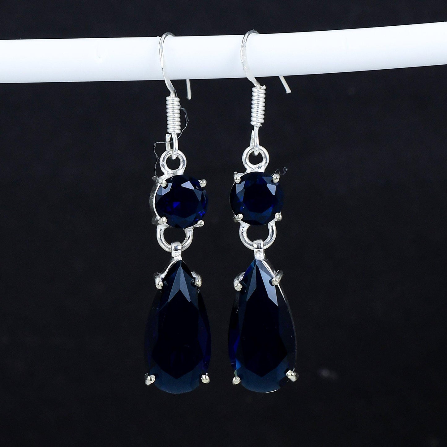 Blue Sapphire Gemstone Hook Earrings