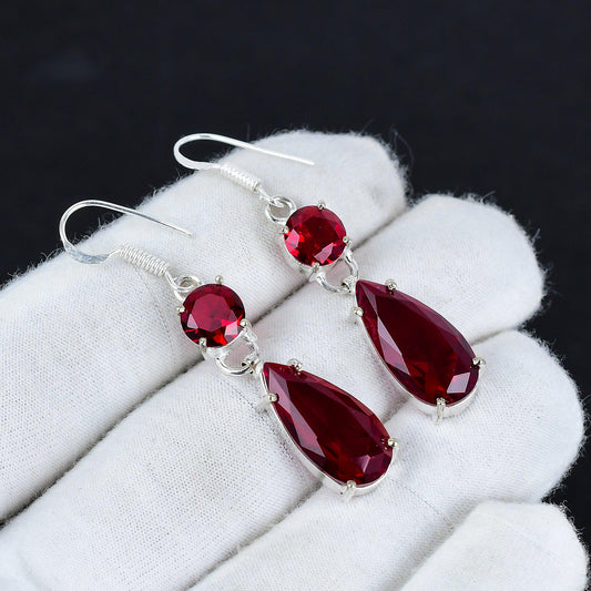 Red Garnet Gemstone Dangle Earrings