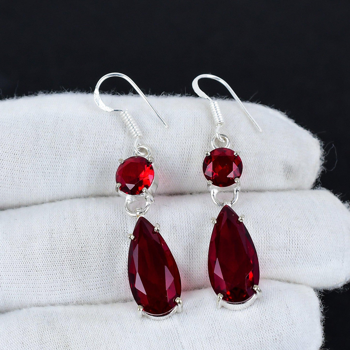 Red Garnet Gemstone Dangle Earrings