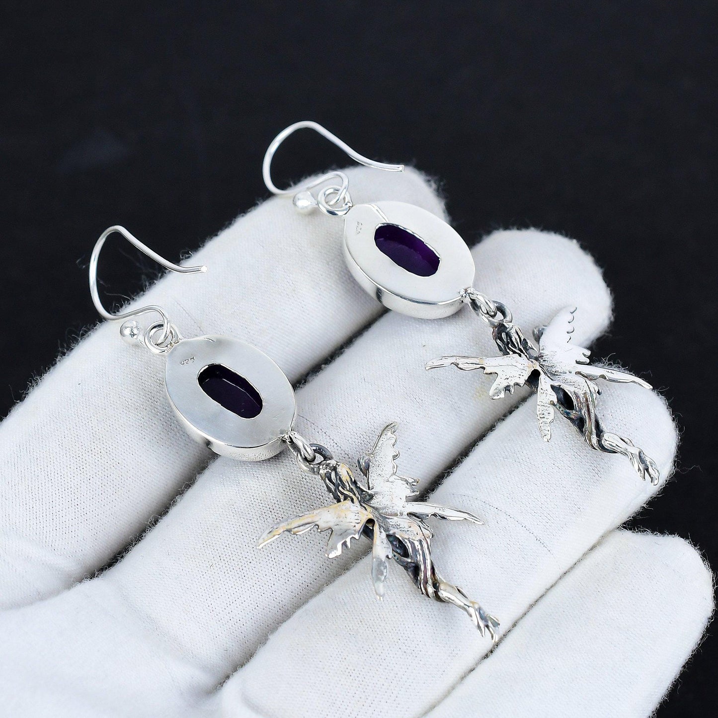 Purple Amethyst Gemstone Hook Earrings