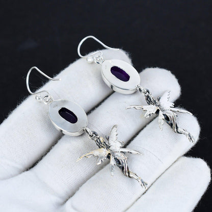 Purple Amethyst Gemstone Hook Earrings