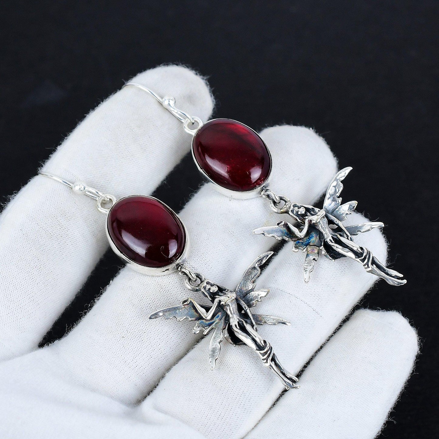 Red Flash Labradorite Gemstone Earrings