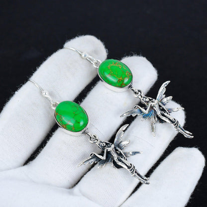 Green Copper Turquoise Gemstone Earrings