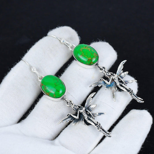 Green Copper Turquoise Gemstone Earrings