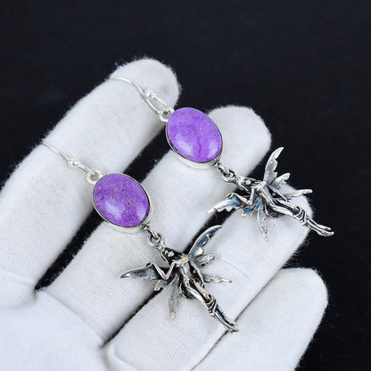 Purple Purpurite Gemstone Earrings