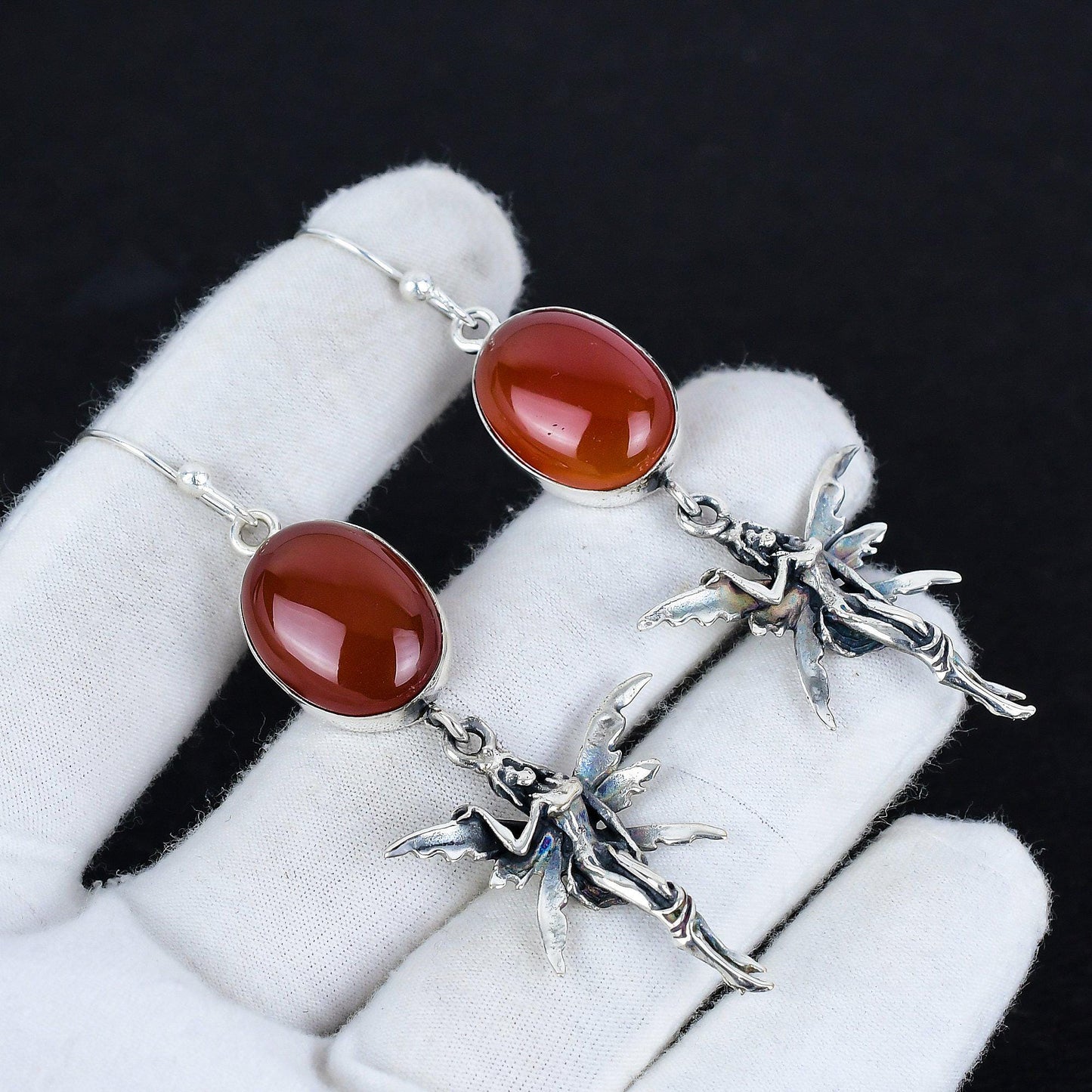 Red Carnelian Sterling Silver Hook Earrings