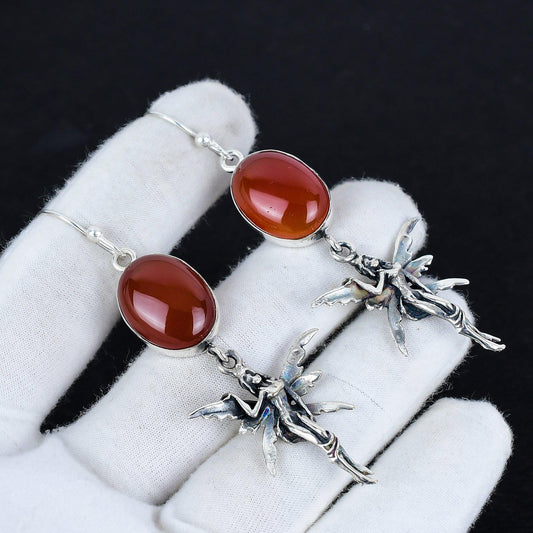 Red Carnelian Sterling Silver Hook Earrings