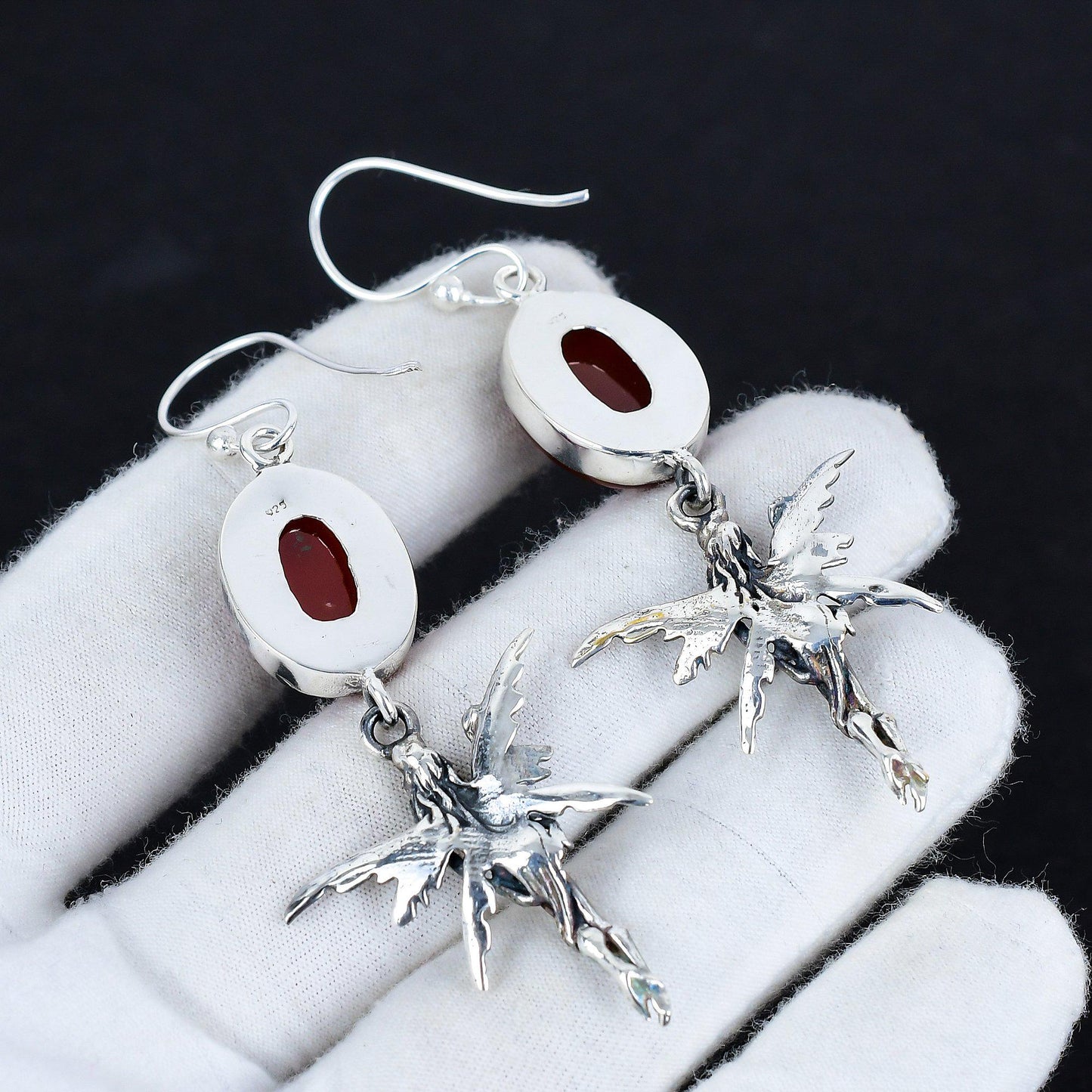 Red Carnelian Sterling Silver Hook Earrings