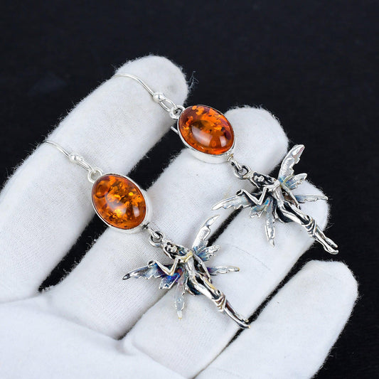 Amber Gemstone Hook Earrings