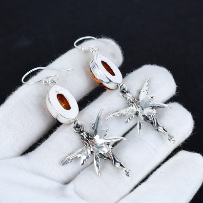 Amber Gemstone Hook Earrings