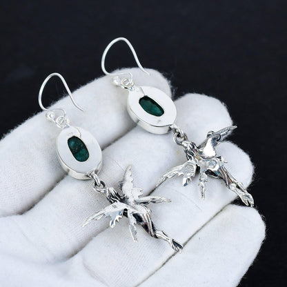 Emerald Green Gemstone Hook Earrings
