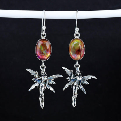 Rainbow Ammolite Sterling Silver Hook Earrings