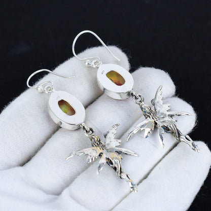 Rainbow Ammolite Sterling Silver Hook Earrings