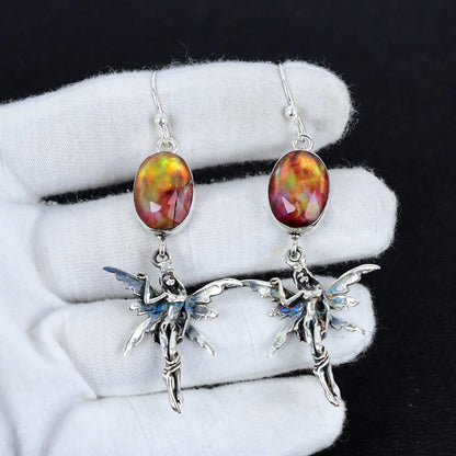 Rainbow Ammolite Sterling Silver Hook Earrings