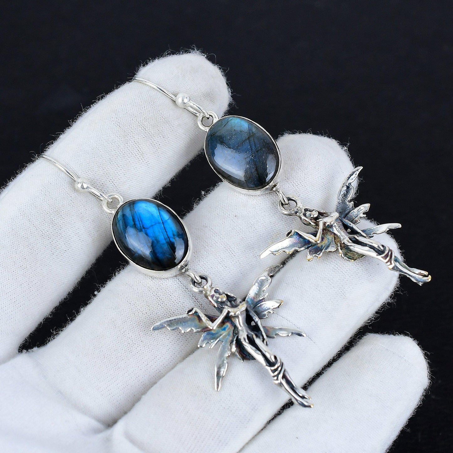 Blue Flash Labradorite Gemstone Earrings