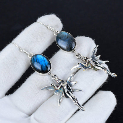 Blue Flash Labradorite Gemstone Earrings