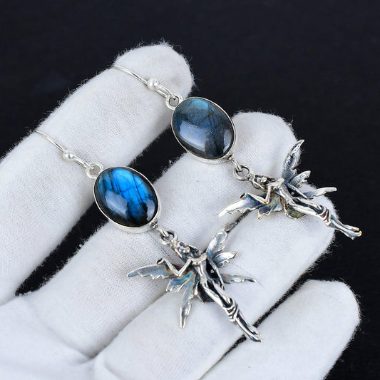 Blue Flash Labradorite Gemstone Earrings