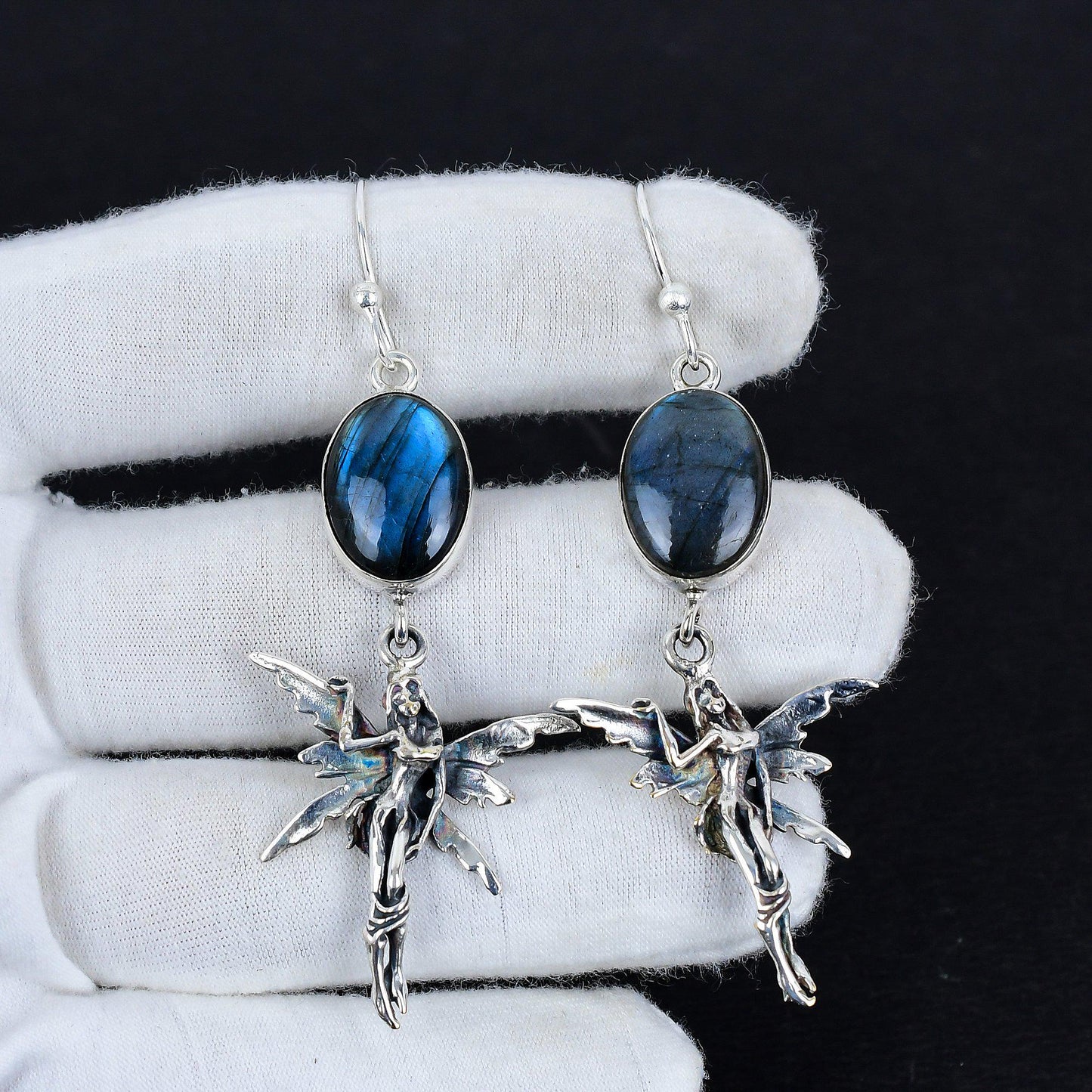 Blue Flash Labradorite Gemstone Earrings