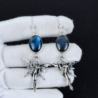 Blue Flash Labradorite Gemstone Earrings