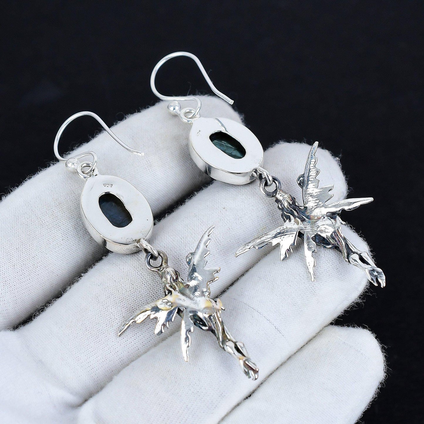 Blue Flash Labradorite Gemstone Earrings