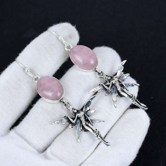Rose Quartz Gemstone Sterling Silver Earrings