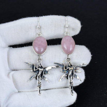 Rose Quartz Gemstone Sterling Silver Earrings