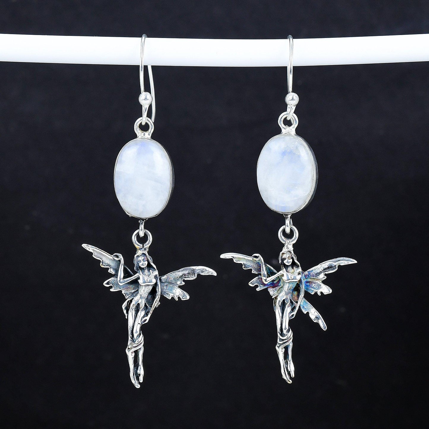 Rainbow Moonstone Gemstone Silver Earrings