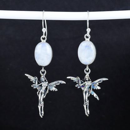 Rainbow Moonstone Gemstone Silver Earrings