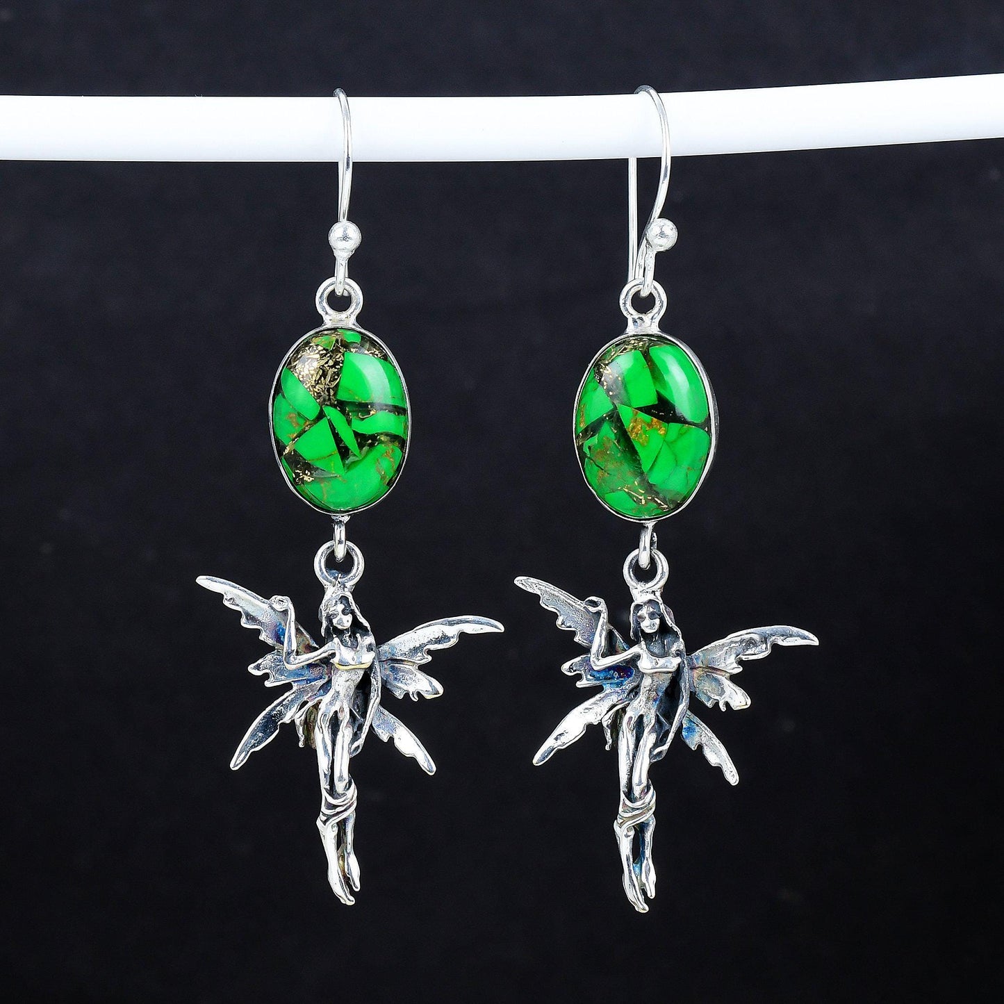 Green Copper Turquoise Gemstone Hook Earrings