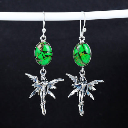 Green Copper Turquoise Gemstone Hook Earrings
