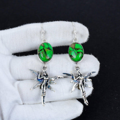 Green Copper Turquoise Gemstone Hook Earrings