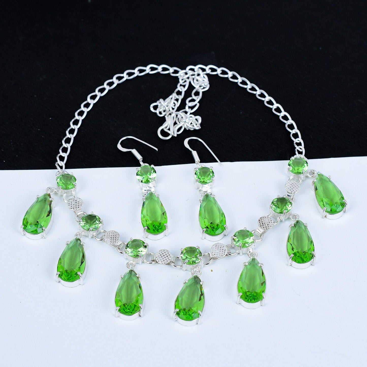 Green Peridot Gemstone Necklace & Earrings Set