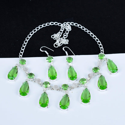 Green Peridot Gemstone Necklace & Earrings Set