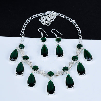 Green Tourmaline Sterling Silver Necklace & Earrings Set